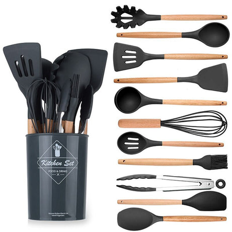 12 Pcs Silicone Cooking Utensils Set With Bucket