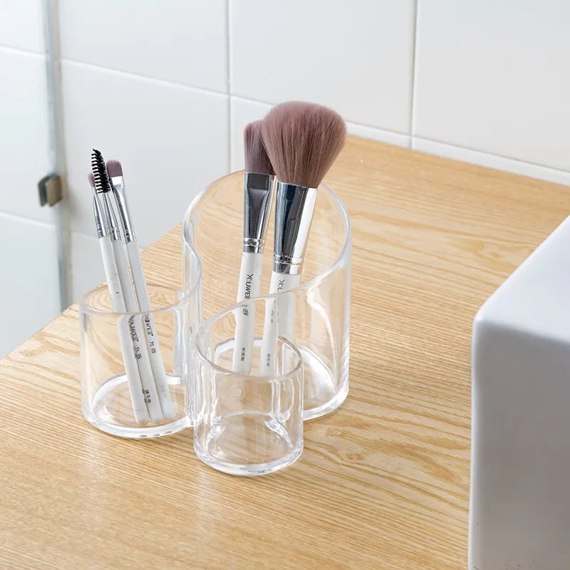 Transparent 3 Grid Makeup Brush Holder