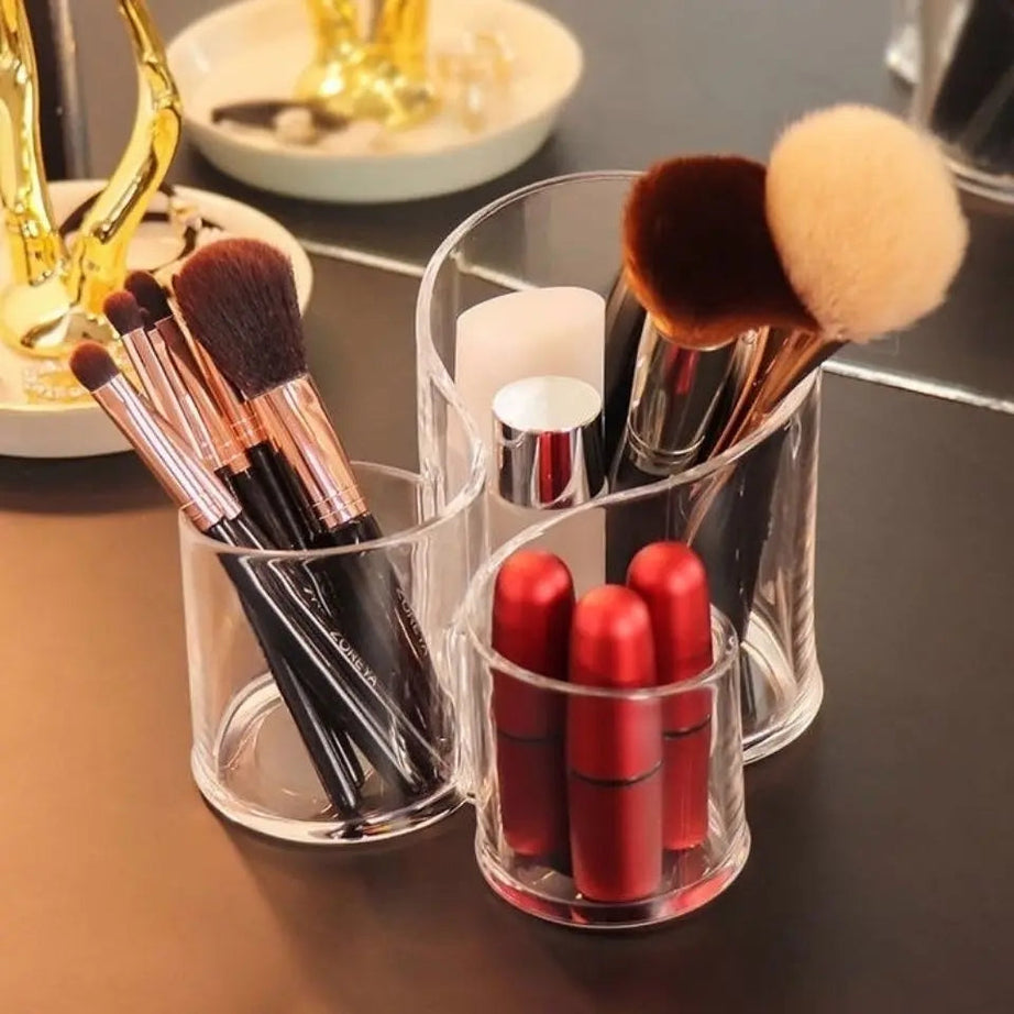 Transparent 3 Grid Makeup Brush Holder