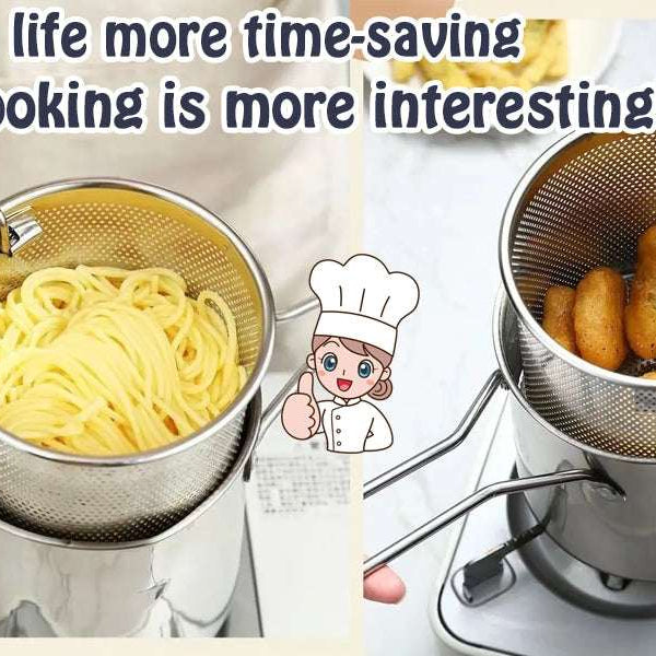 Deep Frying Strainer and Oil Basket With Fryer Tong