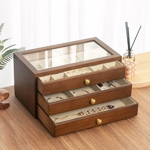 3 Layer Wooden Jewelry Organizer