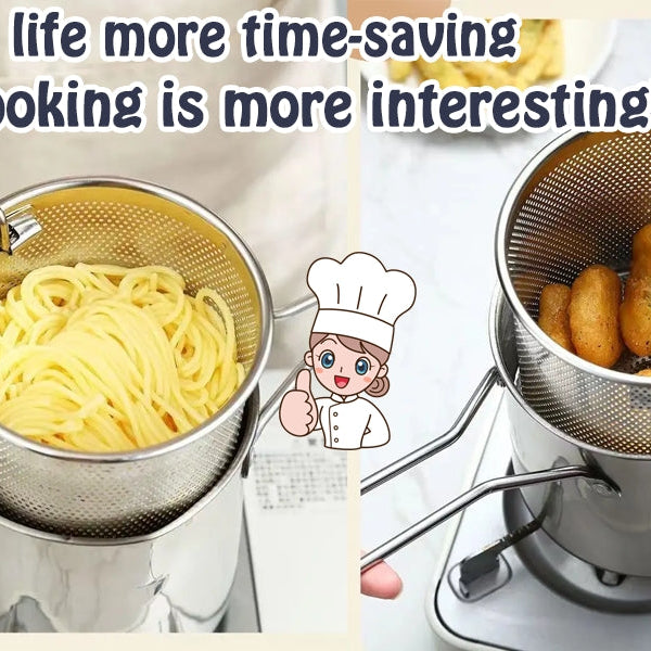 Deep Frying Strainer and Oil Basket With Fryer Tong