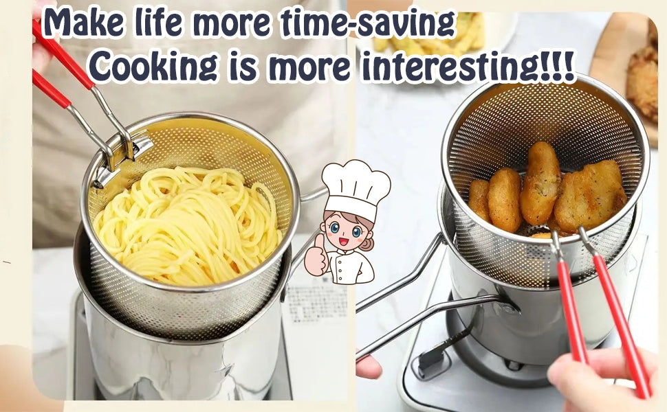 Deep Frying Strainer and Oil Basket With Fryer Tong