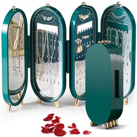 4 Doors Foldable Jewelry Organizer With Mirror