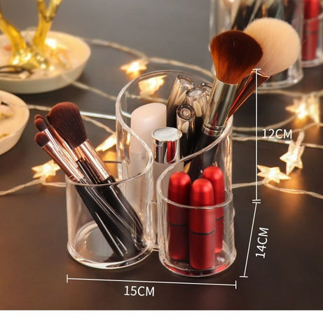 Transparent 3 Grid Makeup Brush Holder