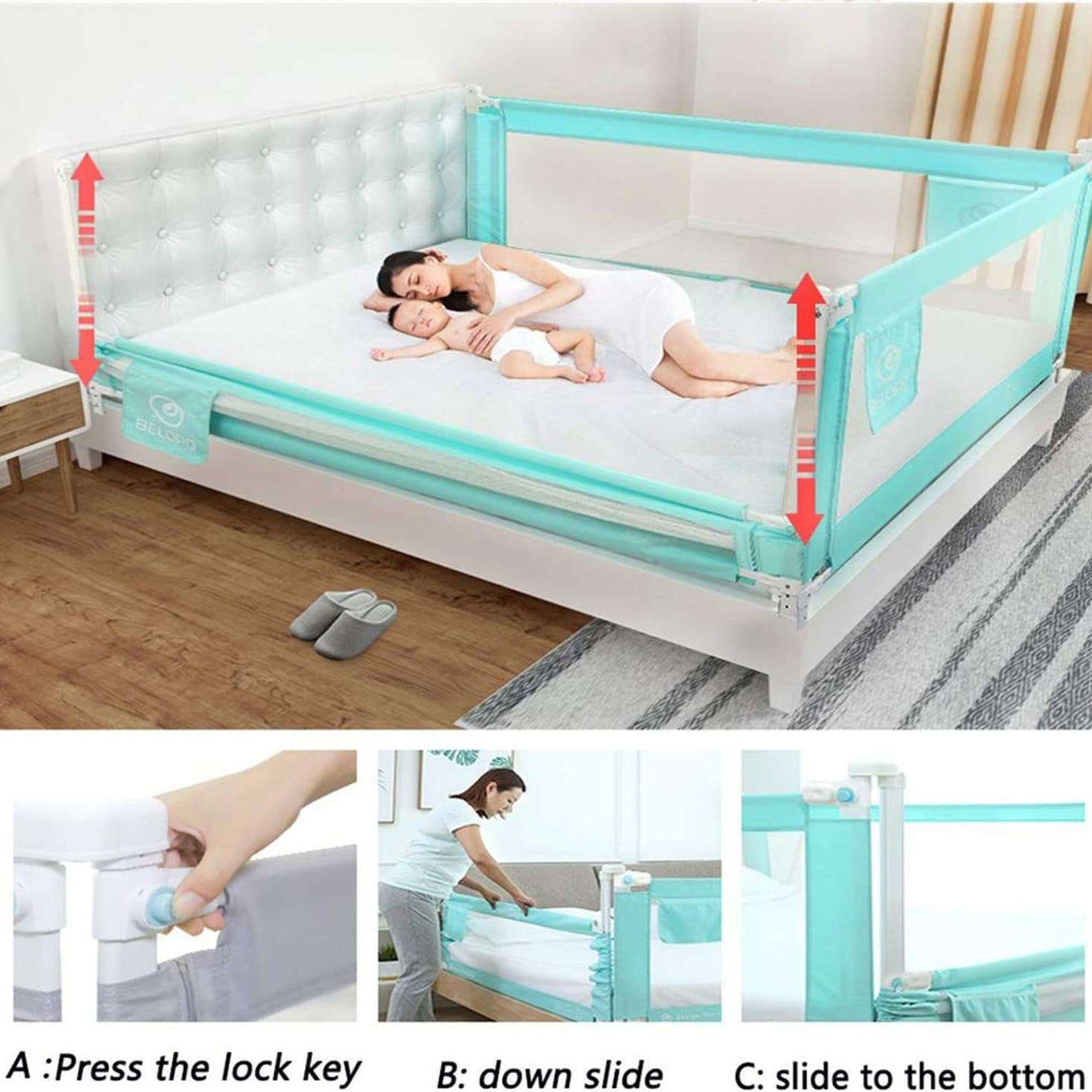 Adjustable Foldable Baby Bed Rail Guard (1 Piece)