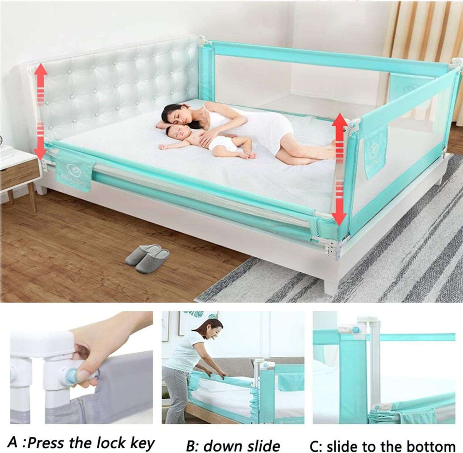 Adjustable Foldable Baby Bed Rail Guard (1 Piece)