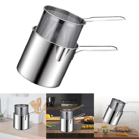 Deep Frying Strainer and Oil Basket With Fryer Tong