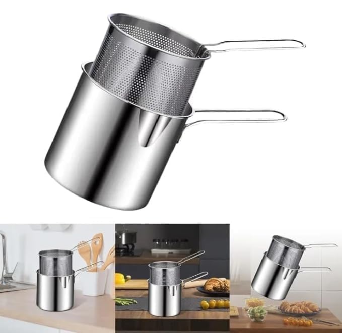 Deep Frying Strainer and Oil Basket With Fryer Tong