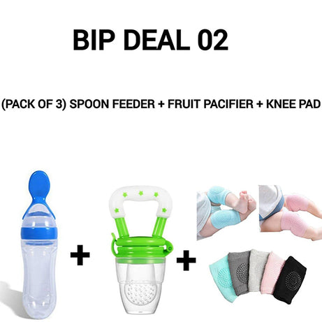 BIP DEAL 02 (Pack of 3) Spoon Feeder + Fruit Pacifier + Knee Pad