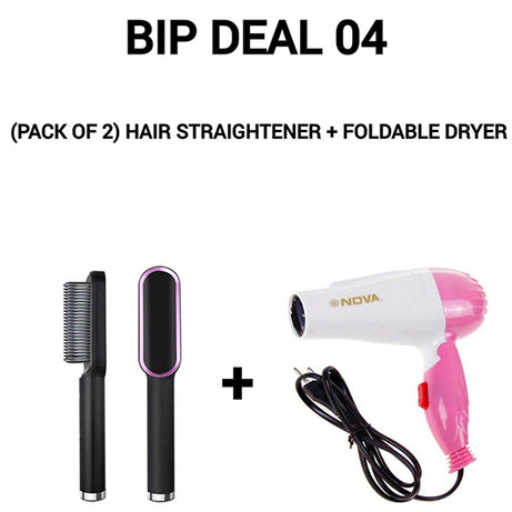 BIP DEAL 04 (Pack of 2) Hair Straightener + Foldable Dryer