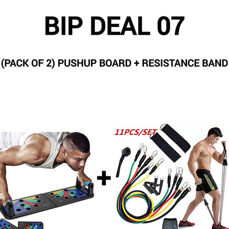 BIP DEAL 07 (Pack of 2) Pushup Board + Resistance Band