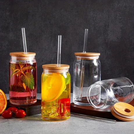 Ice Tea Glass Coffee Mug wih Straw Lid