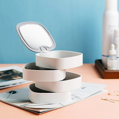 Multi Layer Rotating Jewelry Box With Mirror