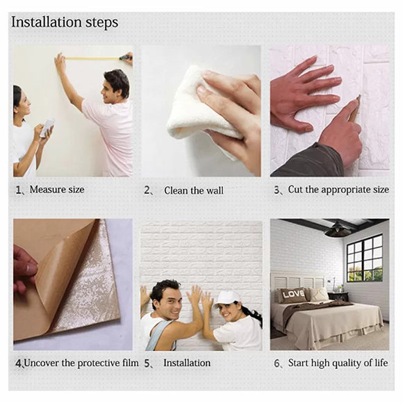 Pack of 4 PVC 3D Moistureproof Background Wall Brick Sheet (70×77 Cm)