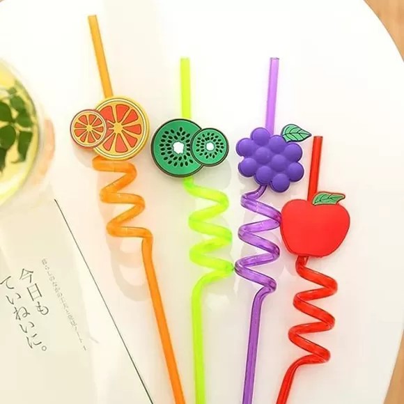 Pack Of 4 Acrylic Fruit Straws Washable & Reusable