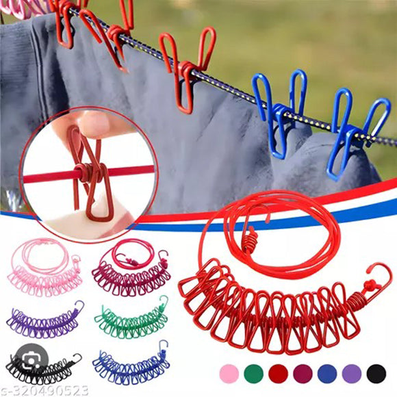 Portable Elastic Clothes Rope with Clips