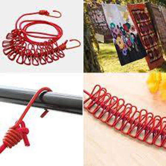 Portable Elastic Clothes Rope with Clips