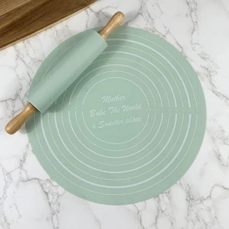 Silicone Food Grade Non-Stick Dough Mat & Roller Pin Set