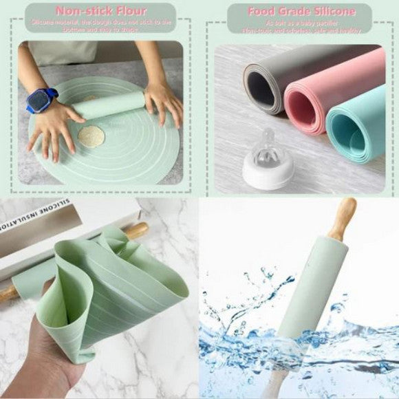Silicone Food Grade Non-Stick Dough Mat & Roller Pin Set
