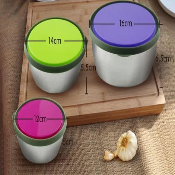 Stainless Steel 3 Pcs Food Storage Box Airtight