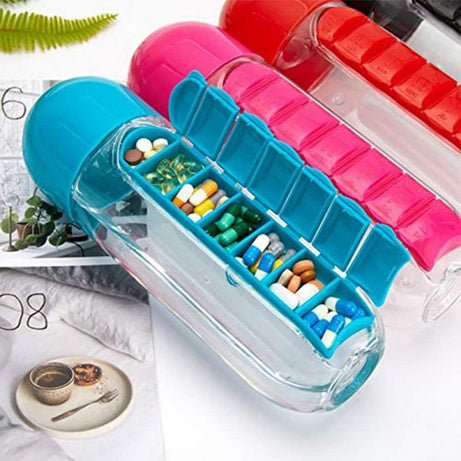 Water Bottle with Weekly Pill Organizer