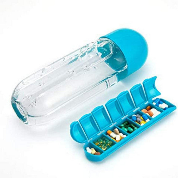 Water Bottle with Weekly Pill Organizer