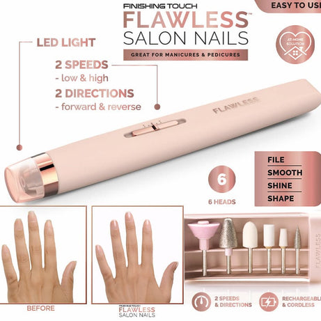 Flawless Salon Nails Kit, Electronic Nail File and Full Manicure and Pedicure Tool