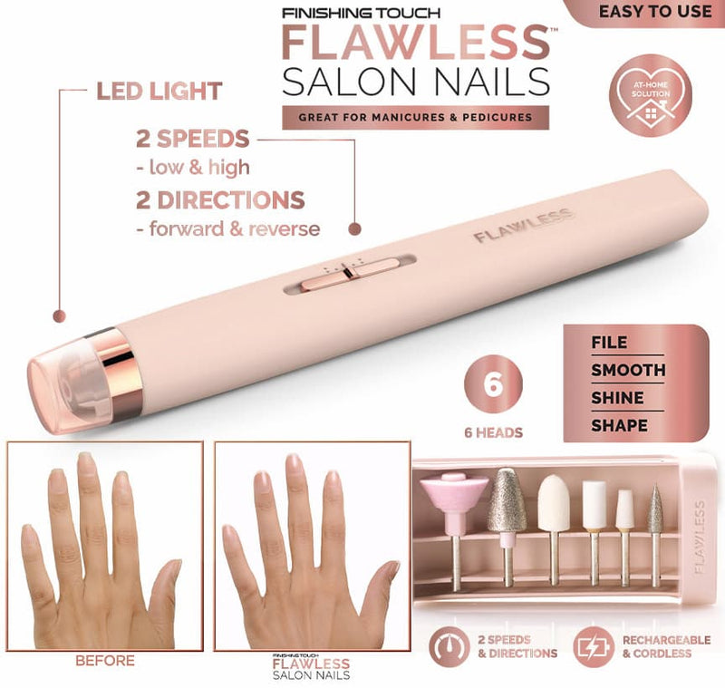 Flawless Salon Nails Kit, Electronic Nail File and Full Manicure and Pedicure Tool